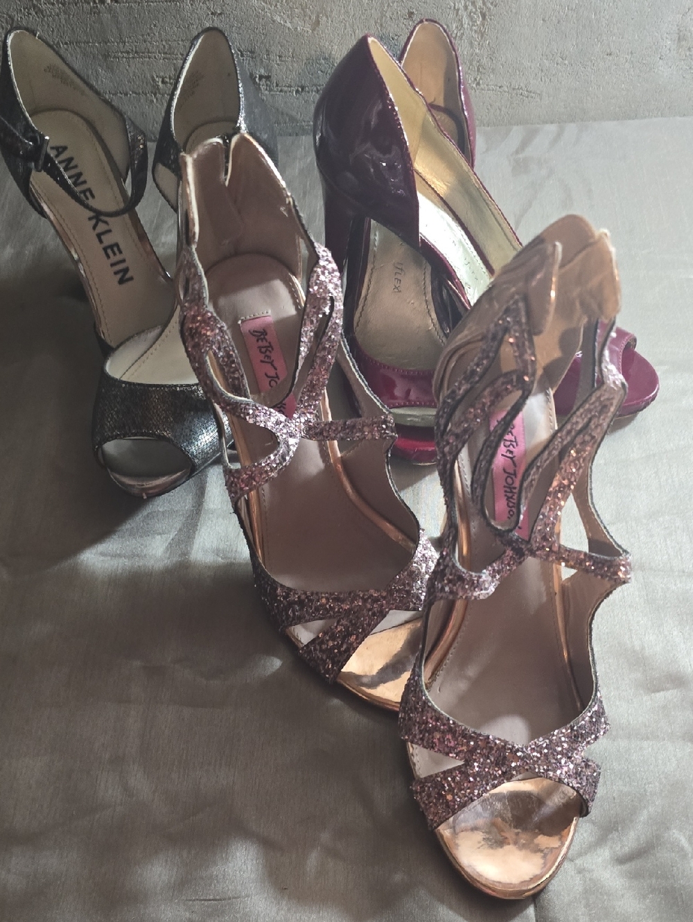 Anne Klein Rose Gold Glitter Strappy Heels